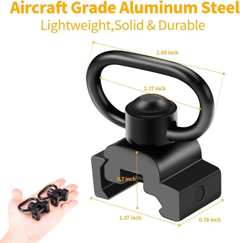LONSEL 360° Rotation Picatinny 2 Point and Traditional Sling Swivel Mounts Picatinny Rail Mount with 1.25" Push Button QD Sling Swivels - Black (1 Pack) - Image 5